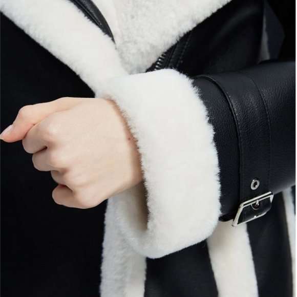 luxury PU leather fuzzy coat contemporary warm streetwear - Picture 4 of 8